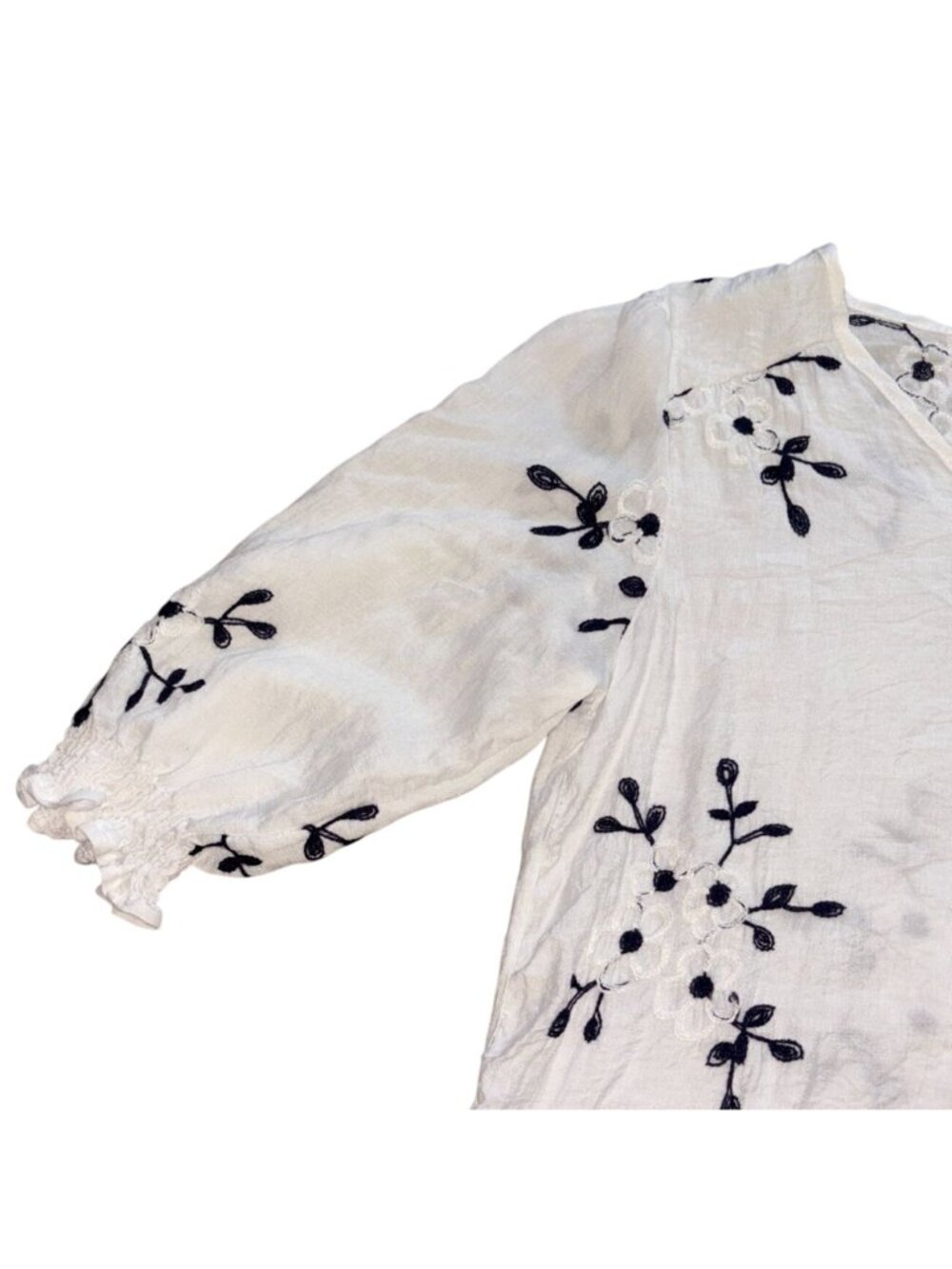 Anthropologie Kindred Womens Embroidered Gauzy 3/4 Sleeve Blouse-White-M-GUC - Picture 2 of 5